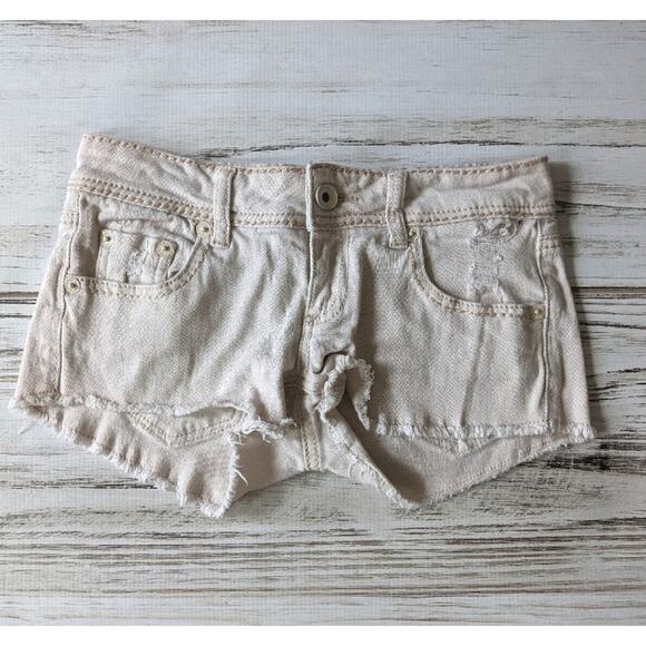 Dollhouse Cream Denim Cutoff Distressed Shorts 3 - Picture 1 of 3